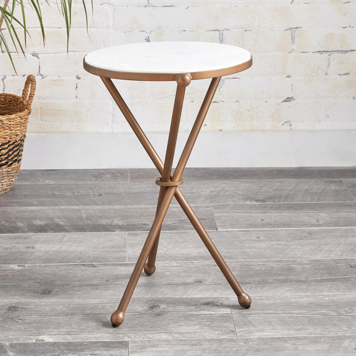 Cordella Iron Table with Rose Gold Base and White Stone Top - Rose Gold