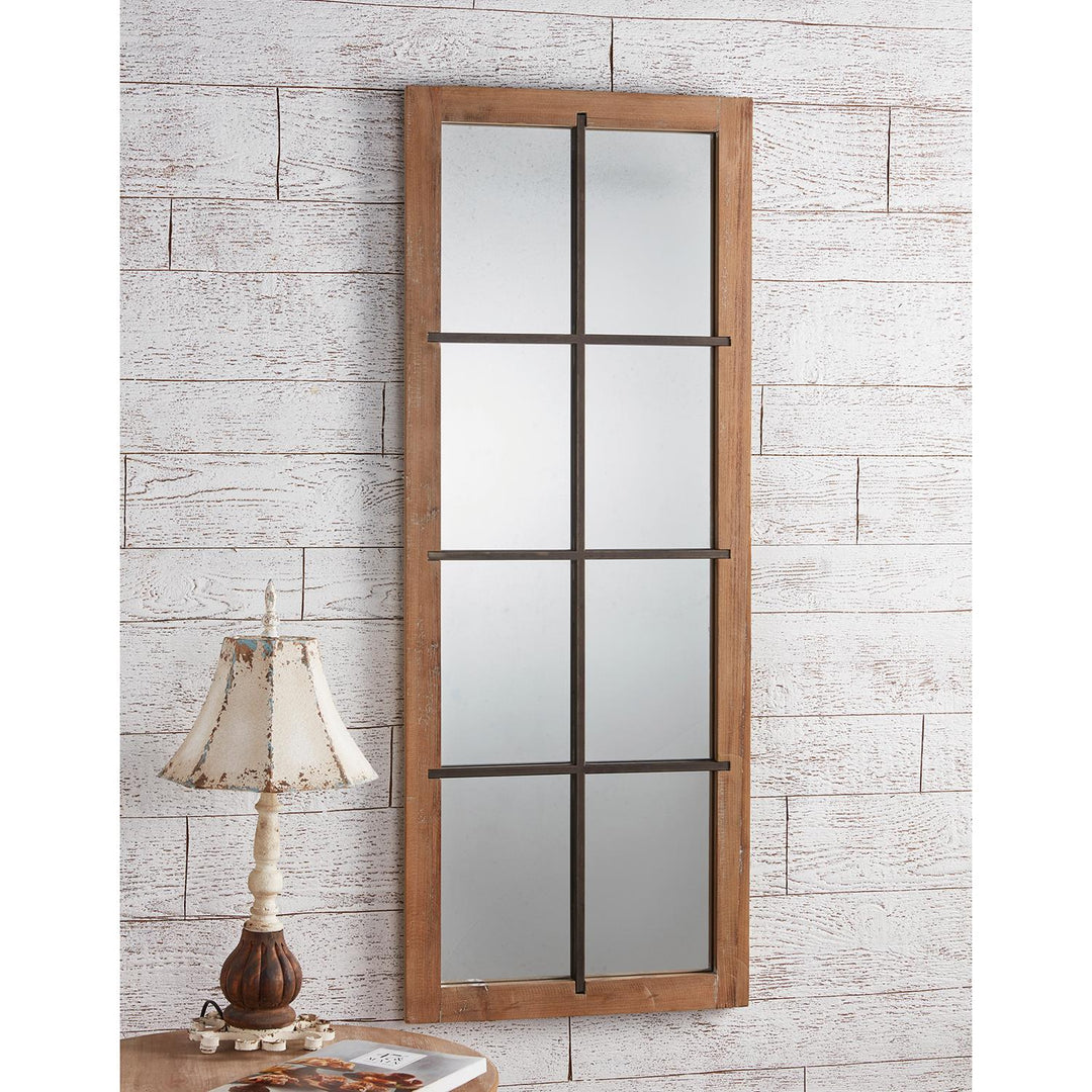 Wooden Solid Core Mirror with Iron Accent - Beige