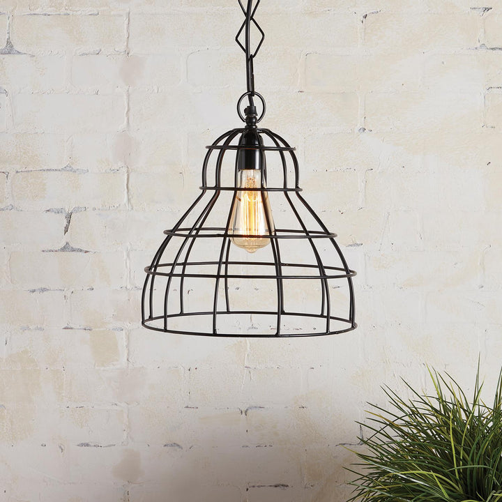 Iron Open Cage Hanging Lamp - Black