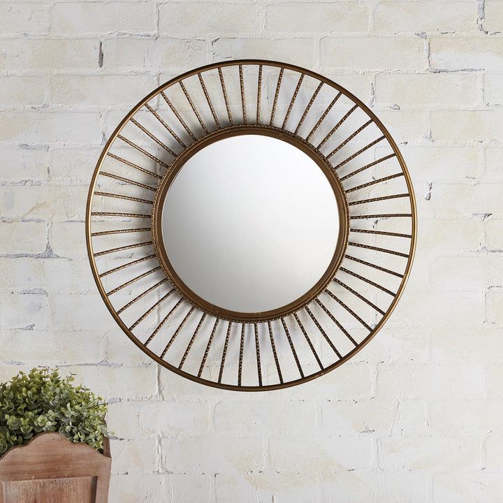 Gold Metal Basket Weave Mirror - Brass
