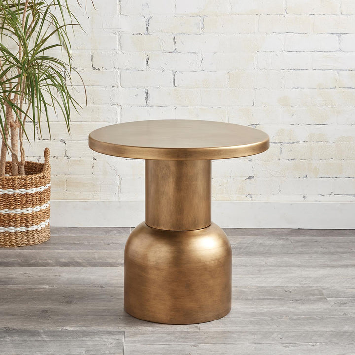 Laurence Round Gold Metal Accent Table - Gold