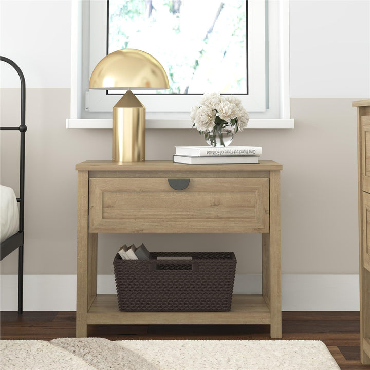 Primrose Wide 1 Drawer Nightstand with Open Shelf - Natural