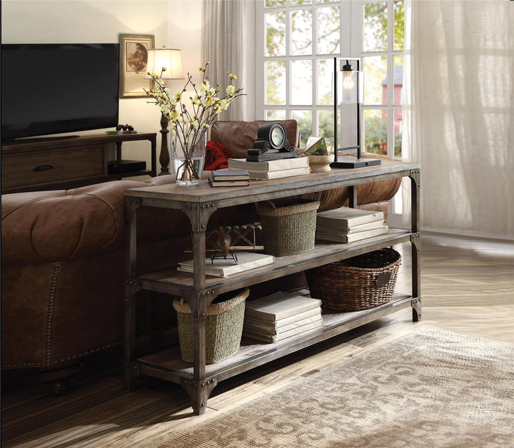 Omni Rectangular Console Table with 2 Shelves - Weathered Oak - 60"
