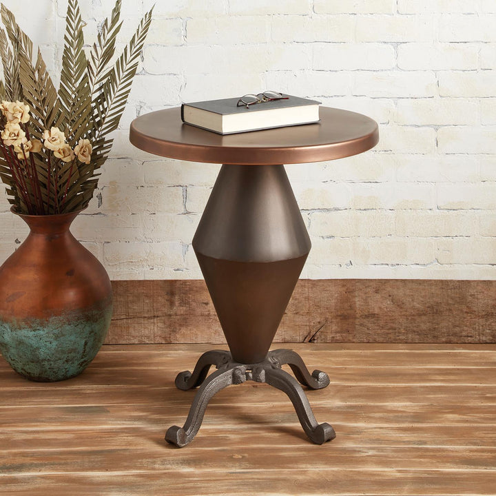 Gold and Brass Tone Round Metal Side Table - Bronze