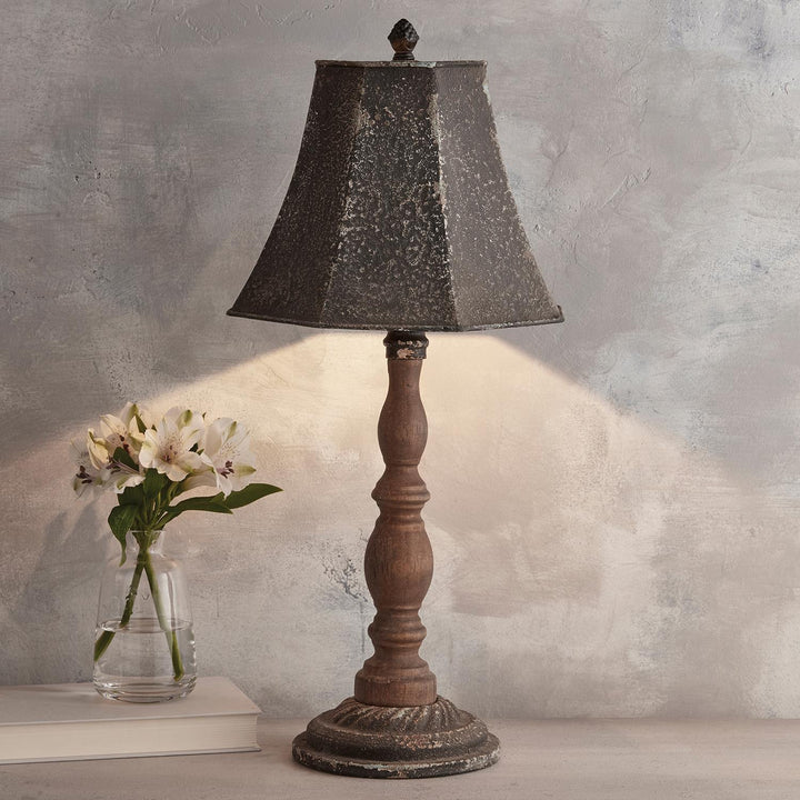 Iron Metal Lamp with Firwood Base - Antique Gun Metal