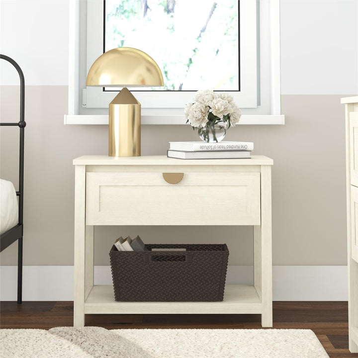 Primrose Wide 1 Drawer Nightstand with Open Shelf - Ivory Oak