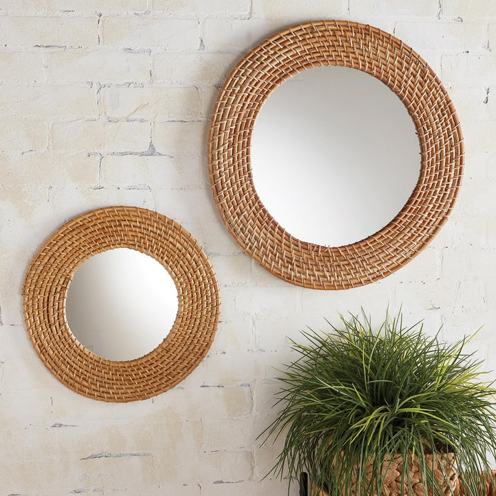 Natural Textured Rattan Round Mirror - Wheat