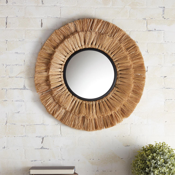 Jute Mirror with Iron Accent - Wheat