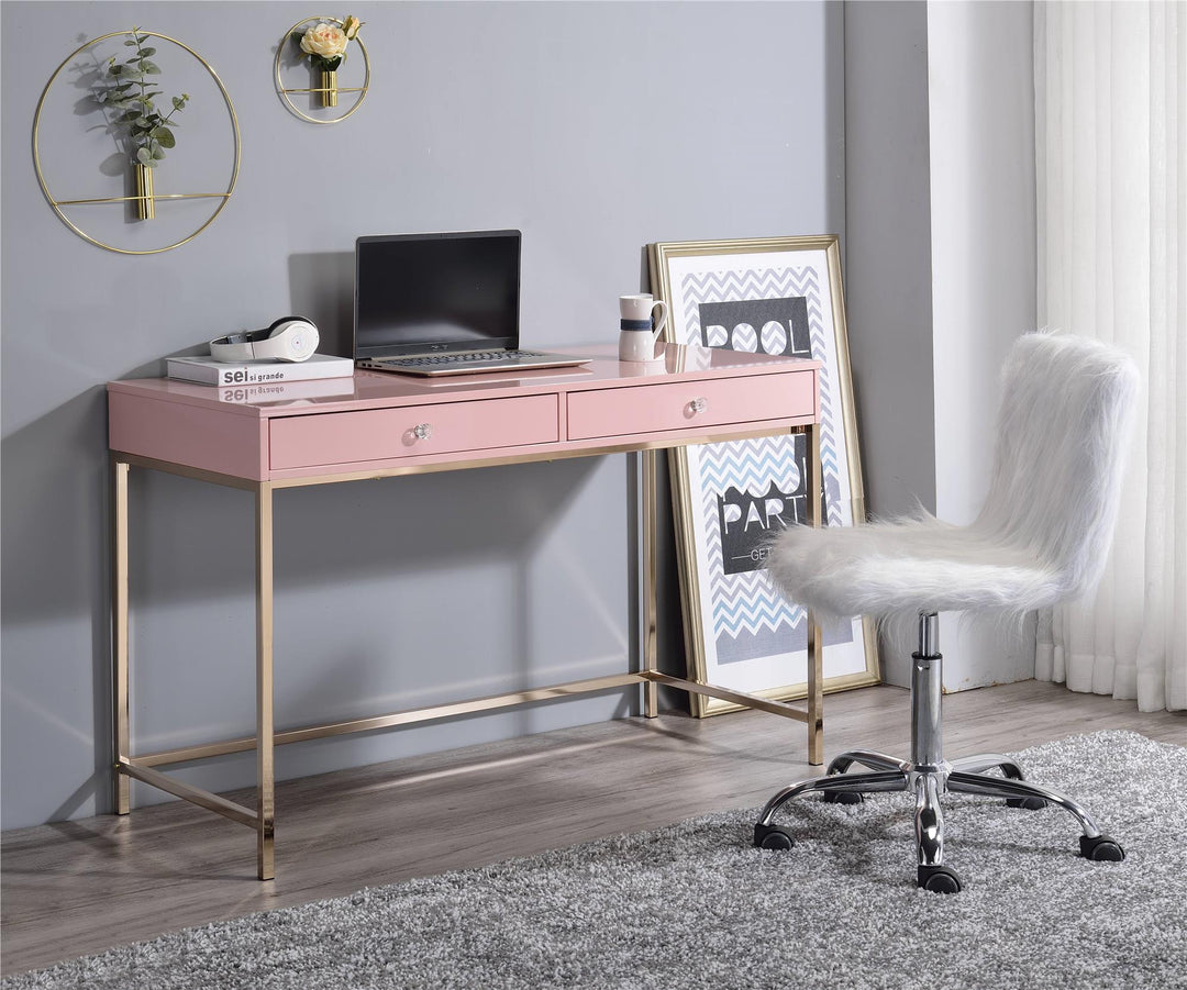 large writing desk with drawers - Pink