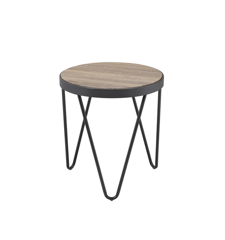 Cole Round Wooden Top End Table - Gray Oak
