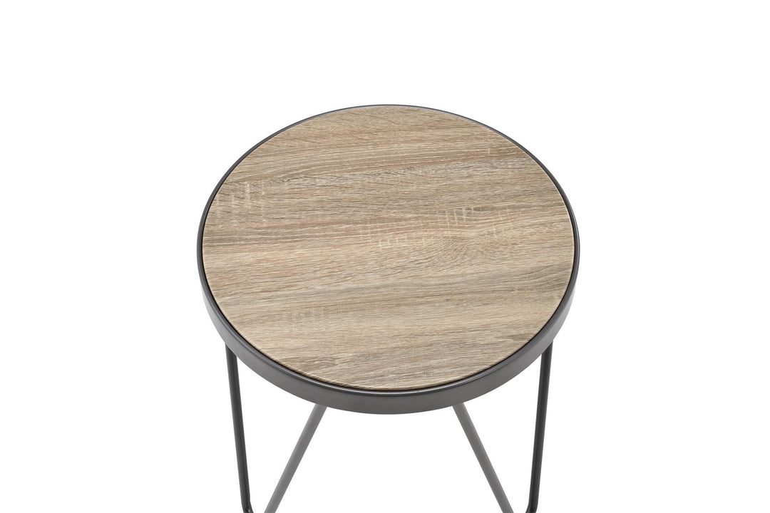 Crossbar support round metal end table - Gray Oak
