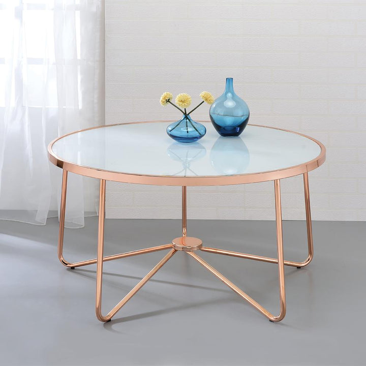 Frosted Glass top round coffee table - Rose Gold