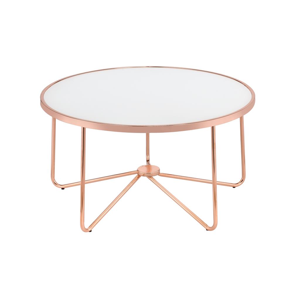 Lilette Round Coffee Table with Frosted Glass - Rose Gold
