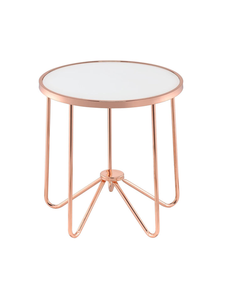Lilette Round End Table with Frosted Glass - Rose Gold