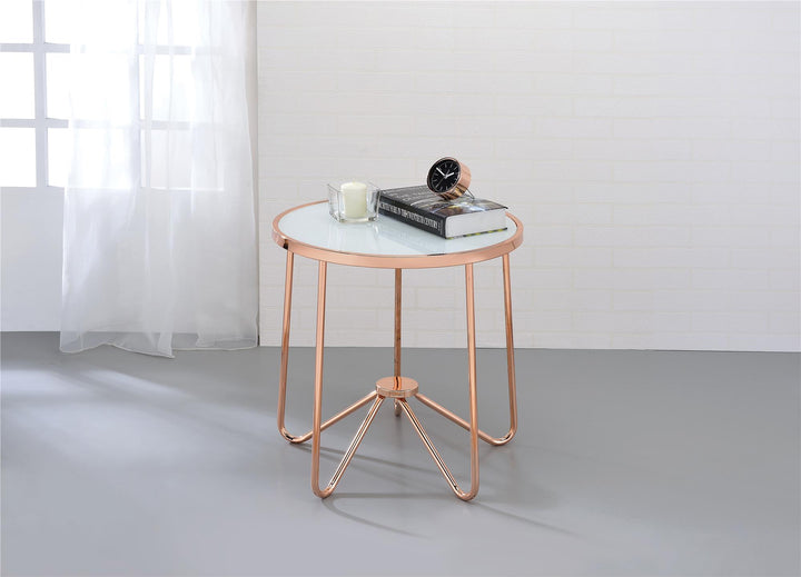 Frosted glass top round end table - Rose Gold