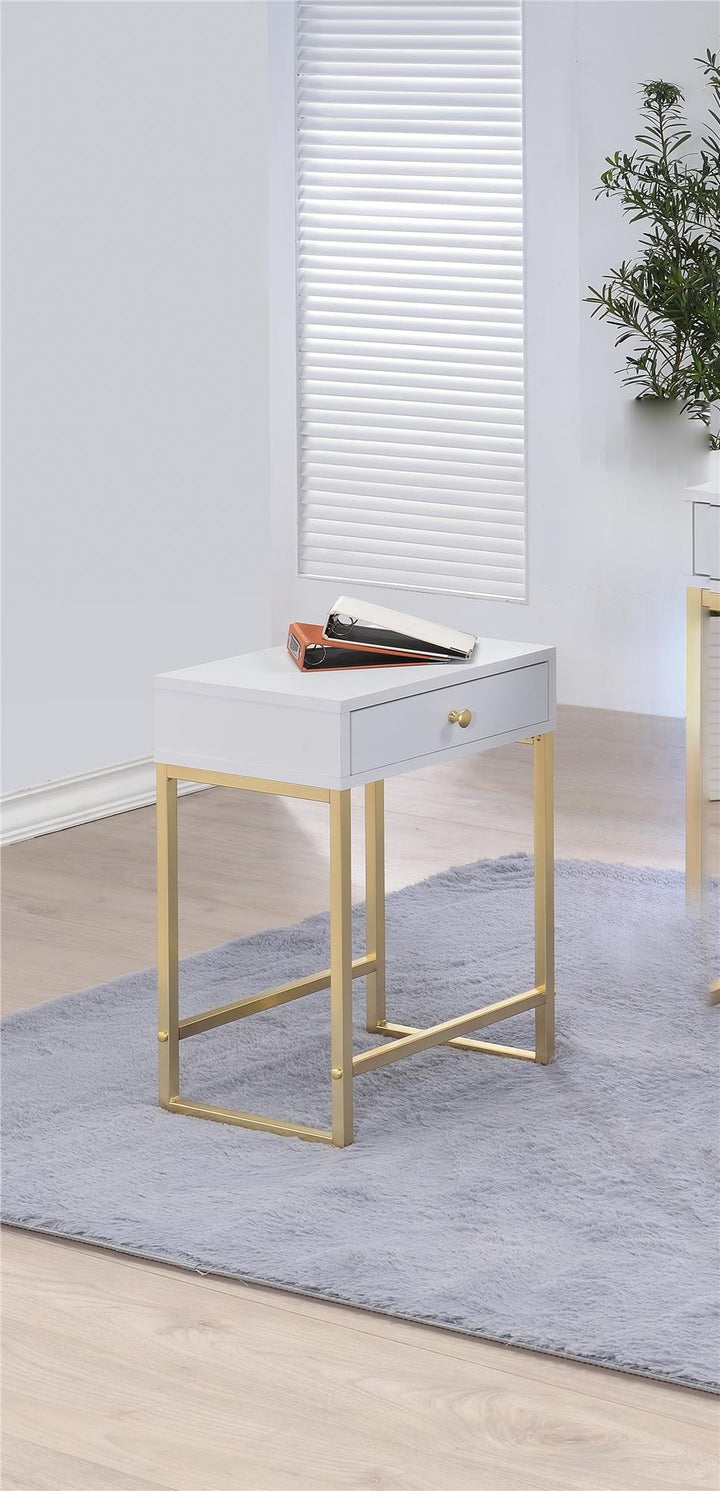 Rectangular accent table with single drawer - White
