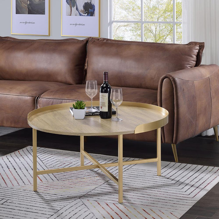 Tray style round coffee table - Oak
