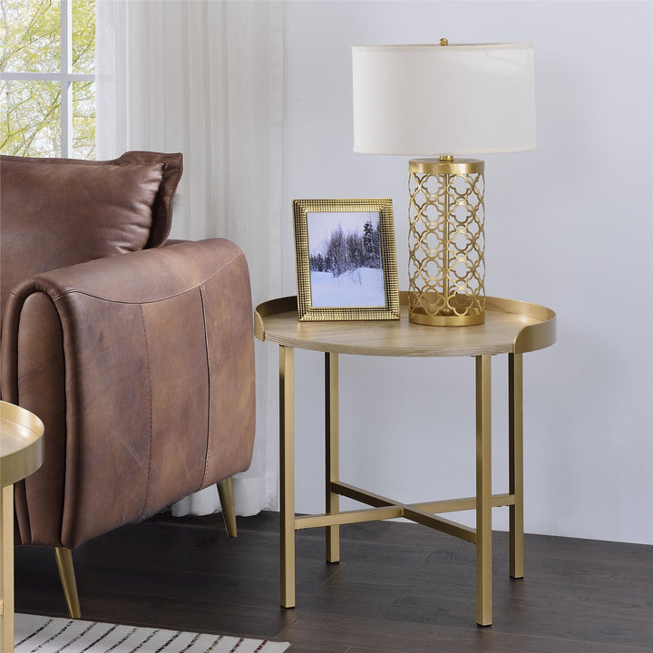 Gold Finish round end table - Oak