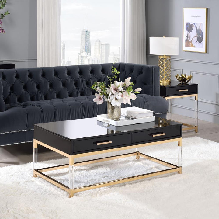 Rectangular Coffee Table with 2 Storage - Black