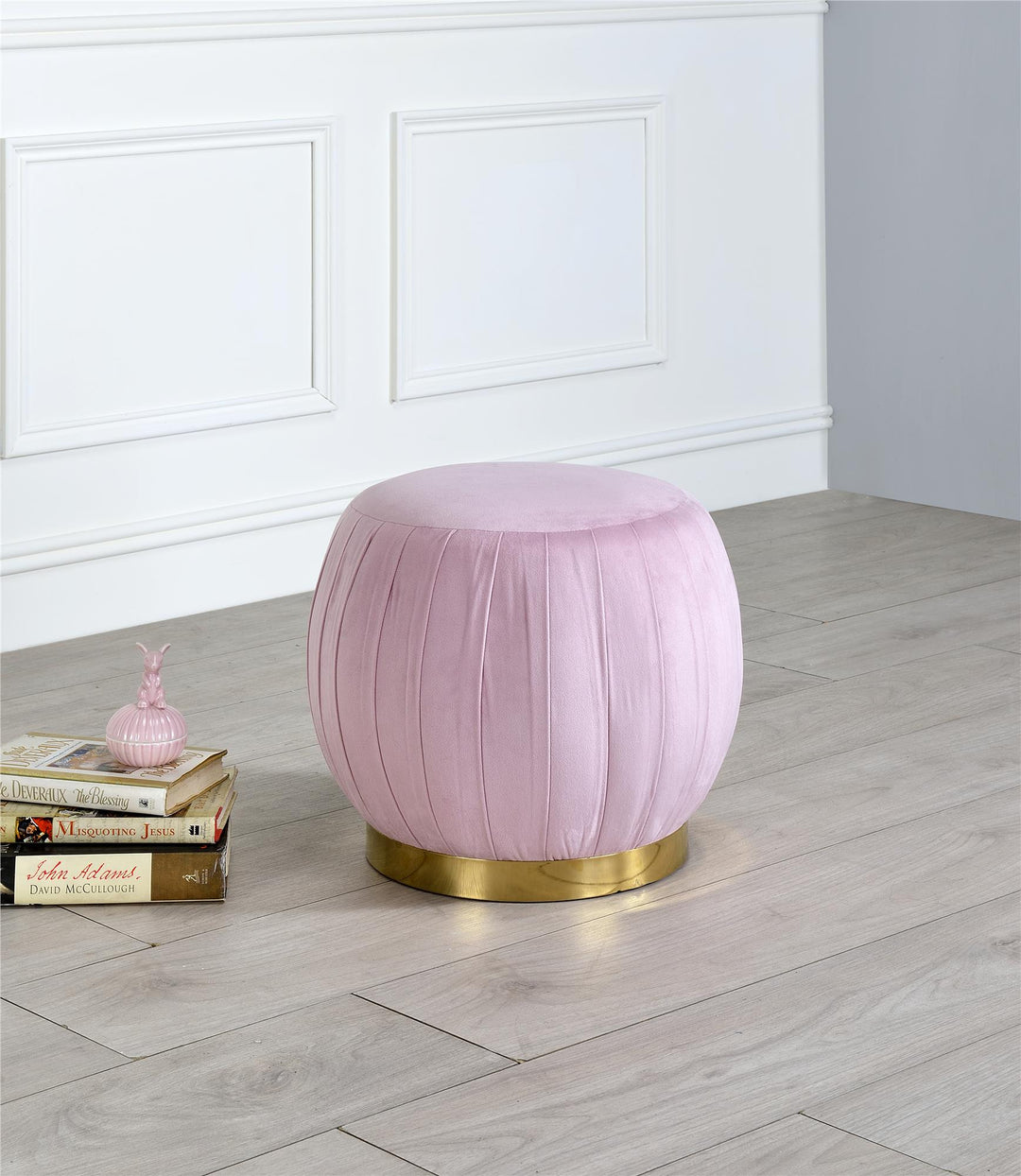 Armless round velvet fabric ottoman - Pink