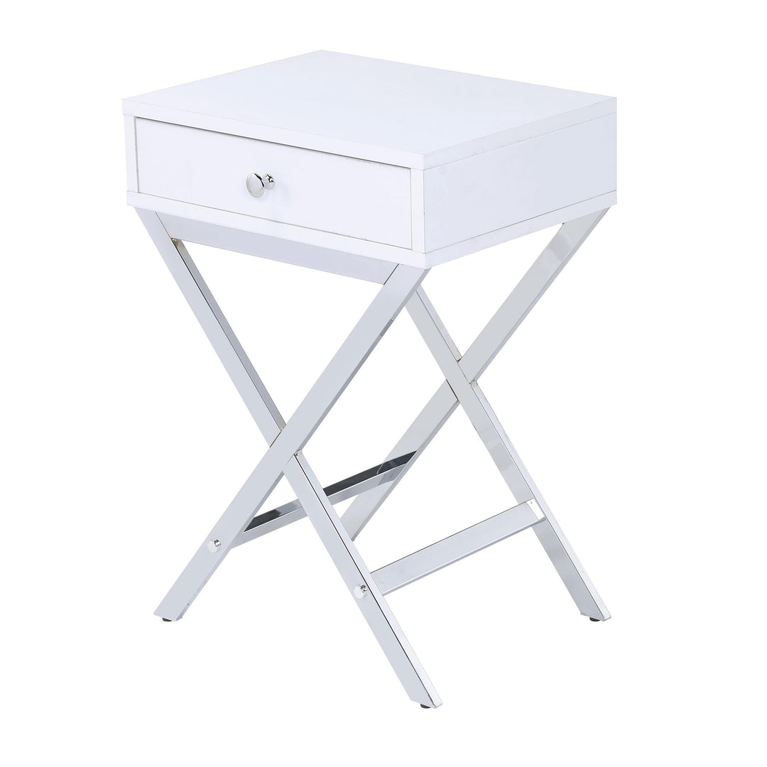 chrome finish wooden top accent table - White