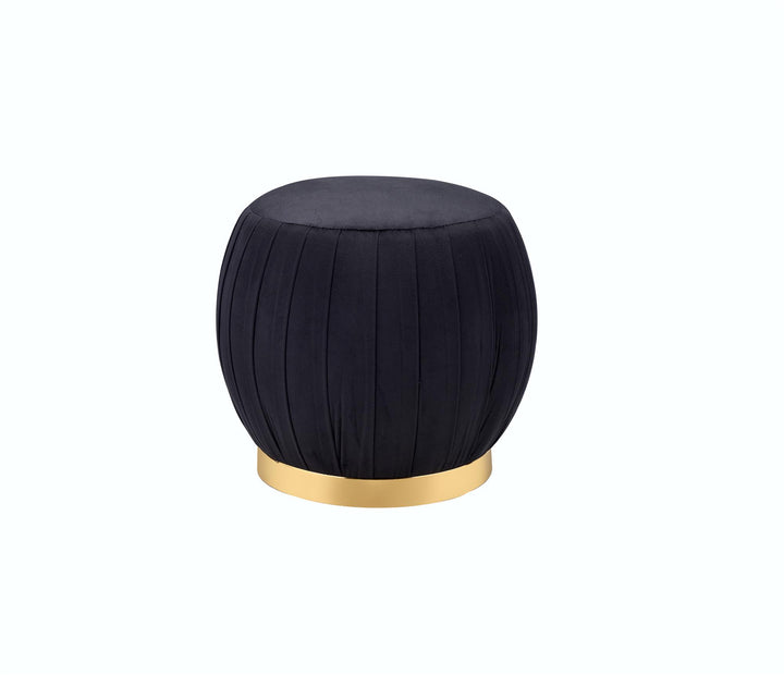 Willa Padded Round Ottoman with Velvet Fabric - Black