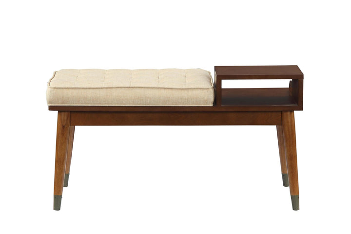 Modern buttonless tufted bench for living room - Walnut