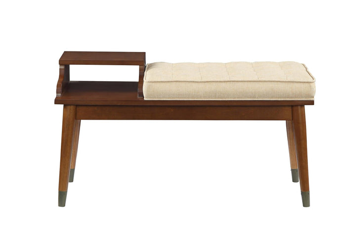 Joan Buttonless Tufted & Delt Trim Fabric Bench - Walnut
