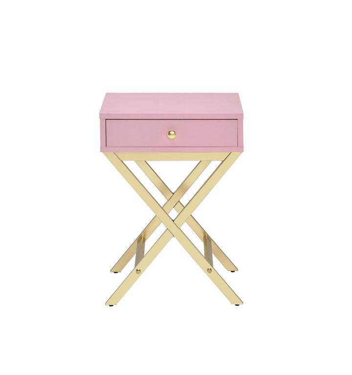 Metal base rectangular accent table with drawer - Pink