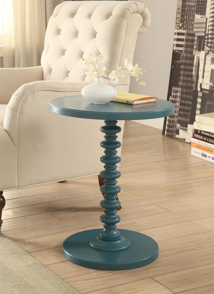 Round Pedestal Accent Table for living room - Teal