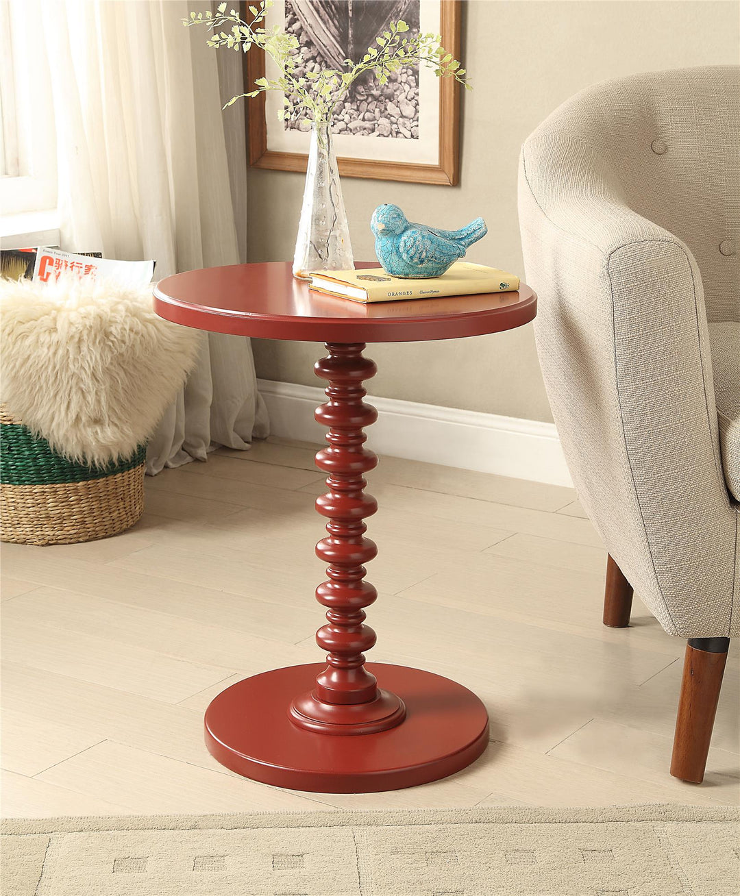 Lundy Round Pedestal Accent Table - Red
