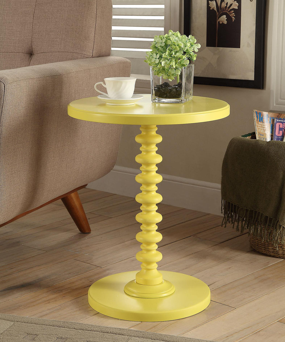 Pedestal Accent Table for bedroom - Yellow