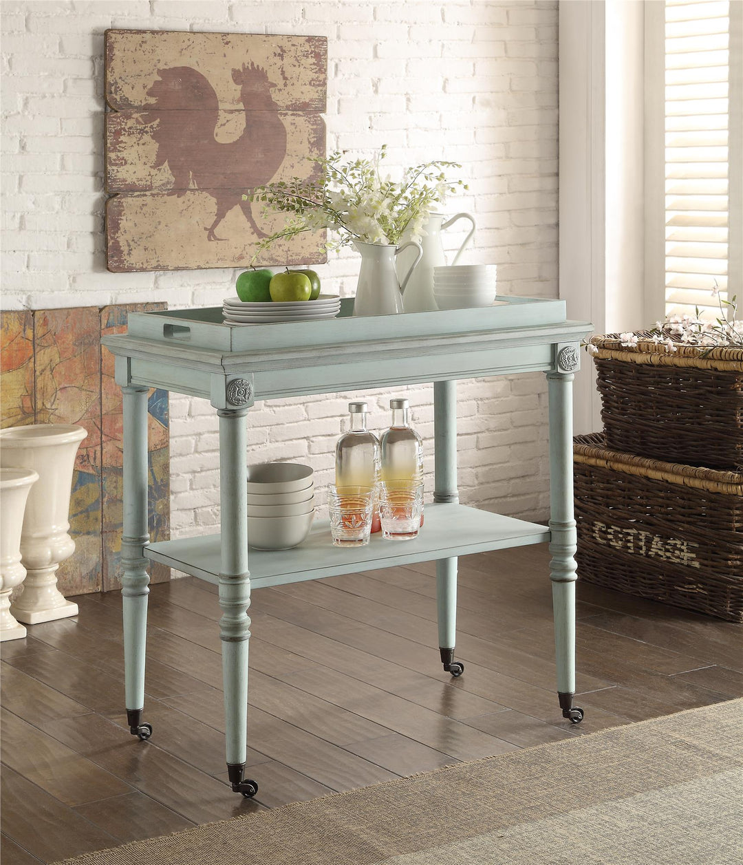 Serving cart with removable tray - Green