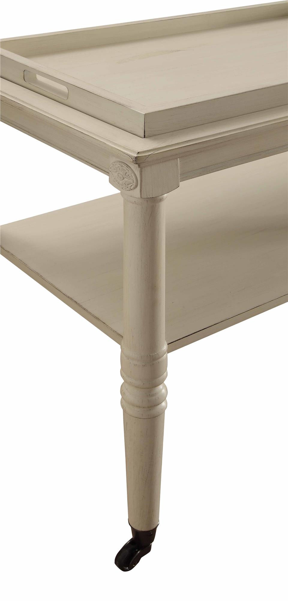 Serving cart with lower open storage - Antique White
