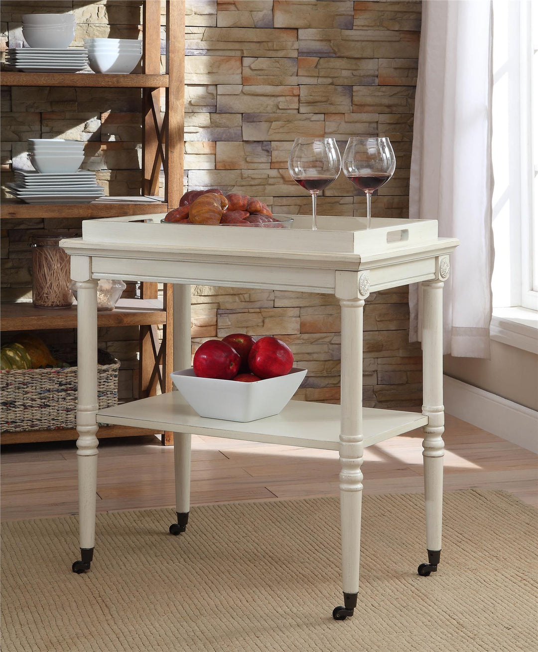 Serving cart with removable tray - Antique White