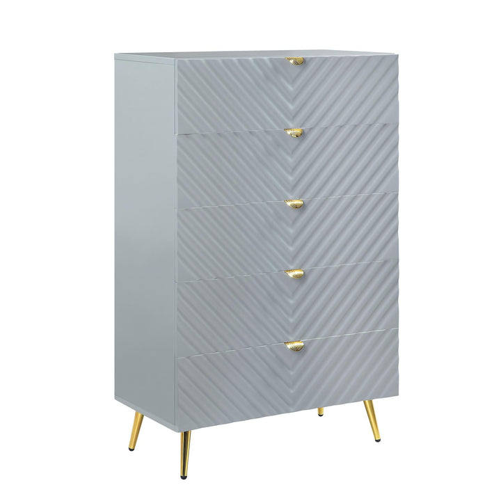 Gloss finished 5 drawer dresser - Gray