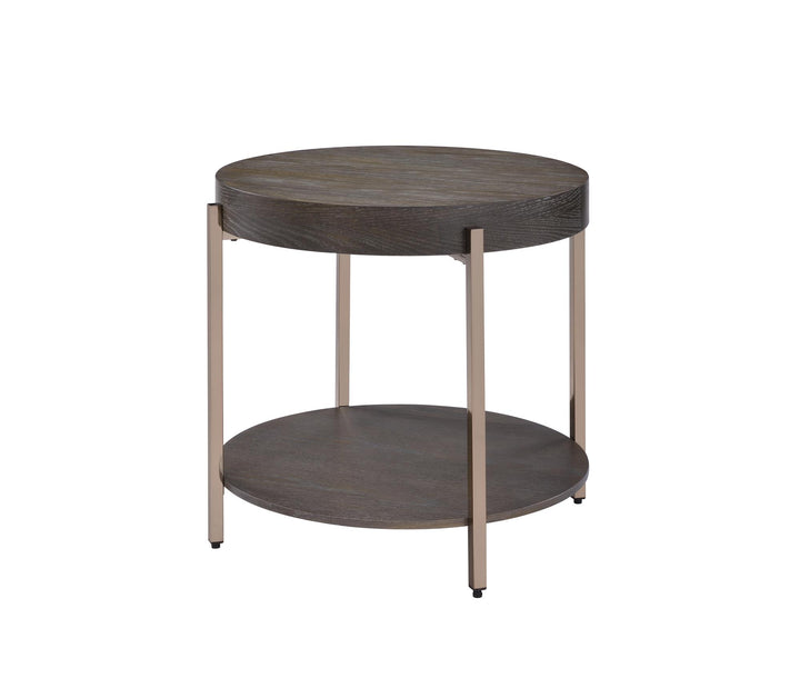 Round End Table with Open Compartment - Dark Oak