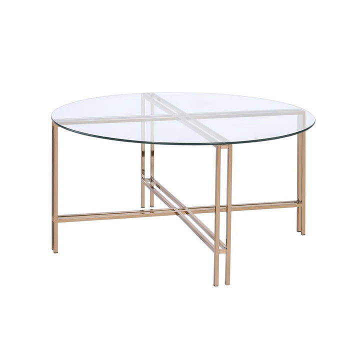 Fallon Round Coffee Table with Tempered Glass Top - Champagne/Natural