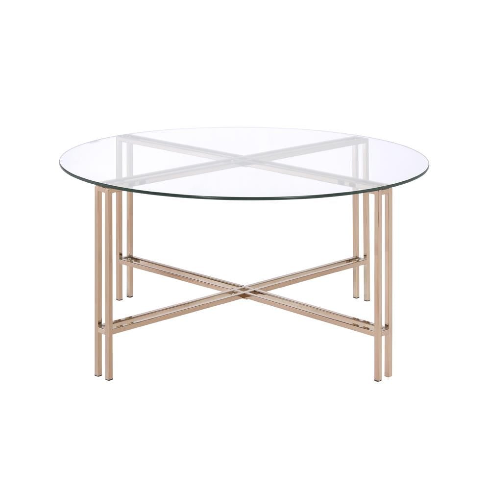 Glass top round shape coffee table- Champagne/Natural