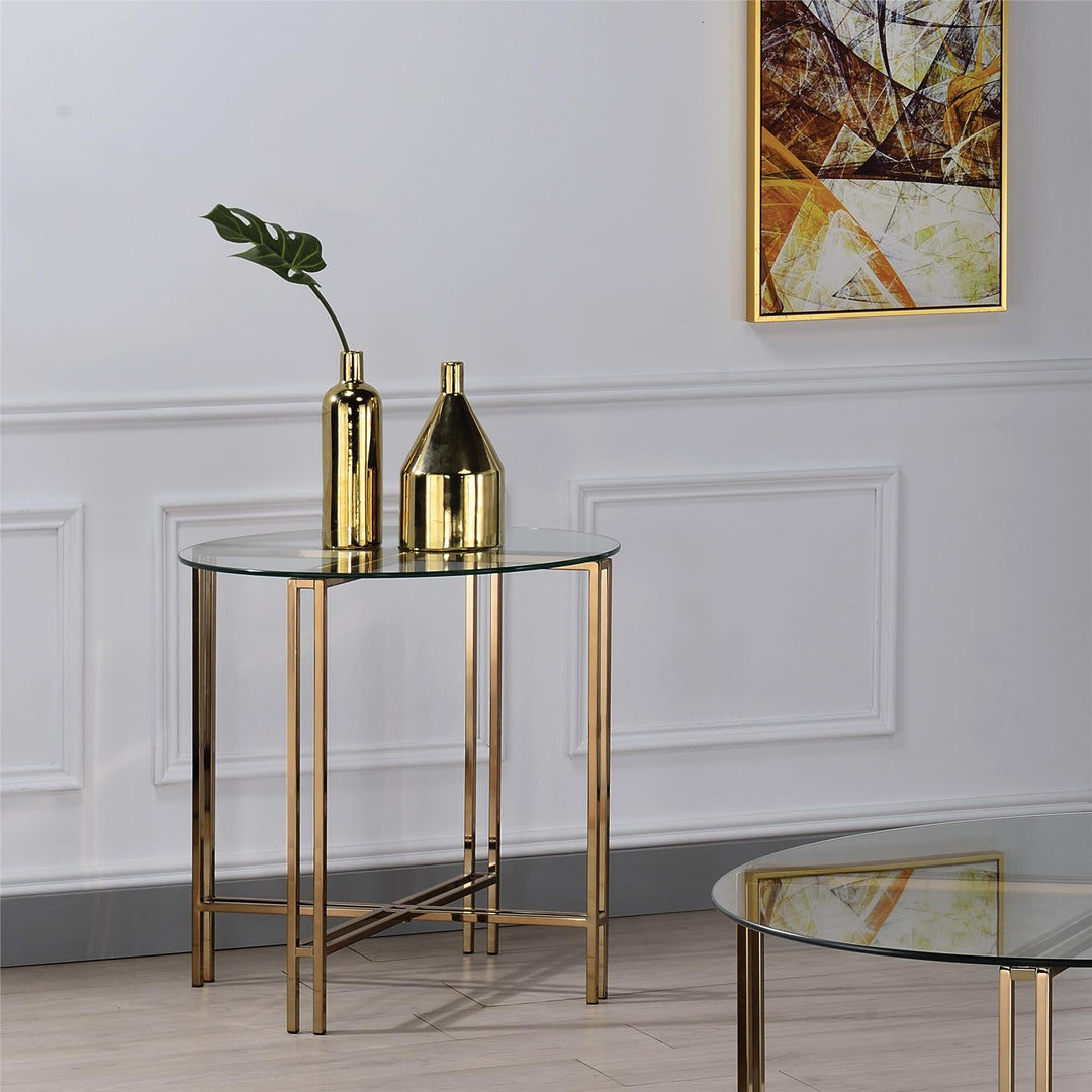glass top round end table - Champagne/Natural
