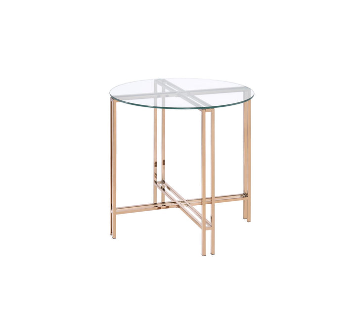 tempered glass top round end table for indoor and outdoor - Champagne/Natural