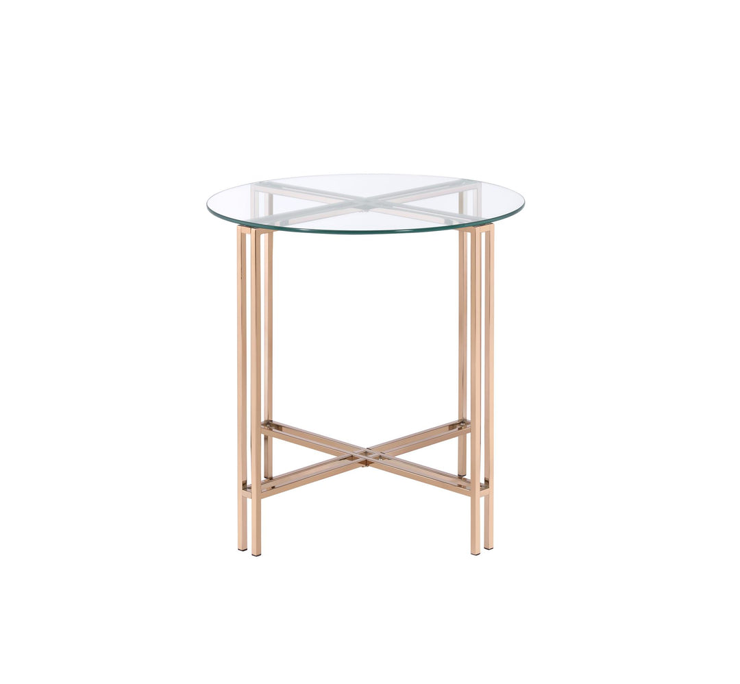 Fallon Round End Table with Tempered Glass Top - Champagne/Natural