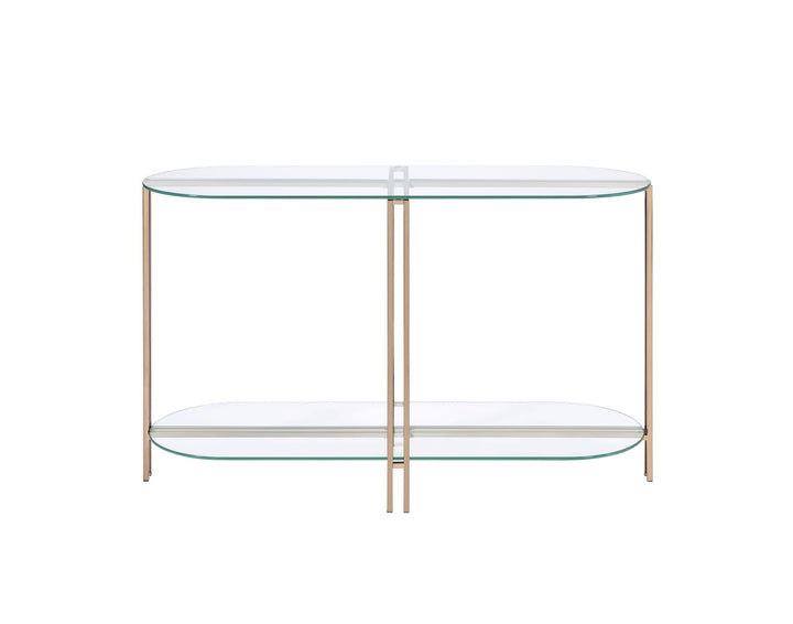 Fallon Long Sofa Table with Tempererd Glass Top - Champagne/Natural