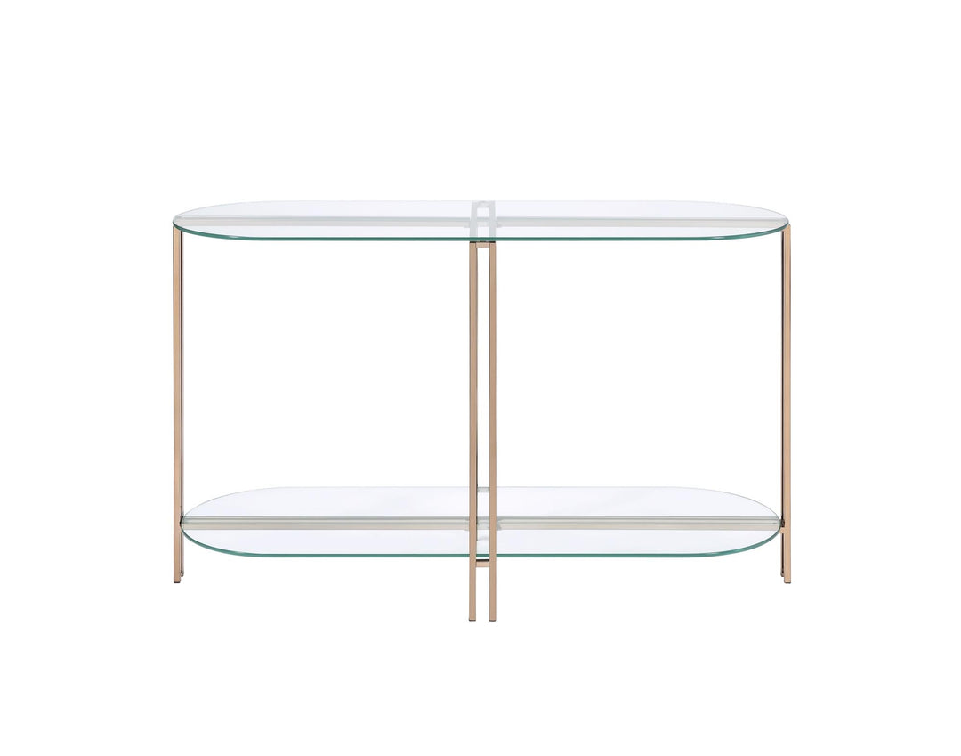 Fallon Long Sofa Table with Tempererd Glass Top - Champagne/Natural