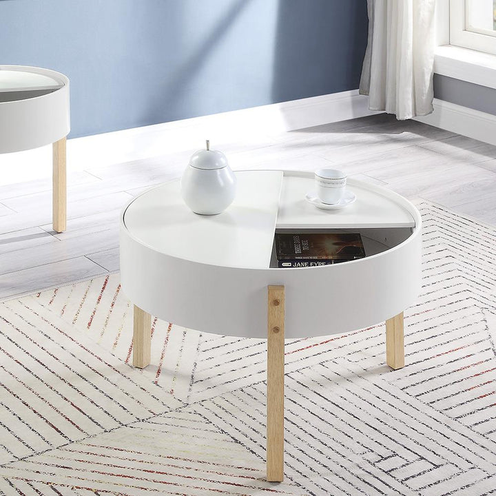 Round coffee table with hidden storage - White