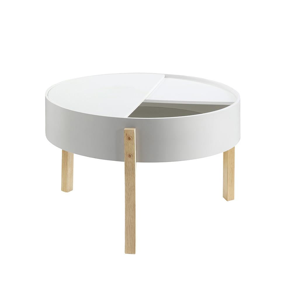 Wooden top round coffee table for living room with hidden storage - White