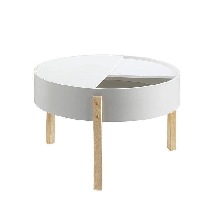 Wooden top round coffee table for living room with hidden storage - White