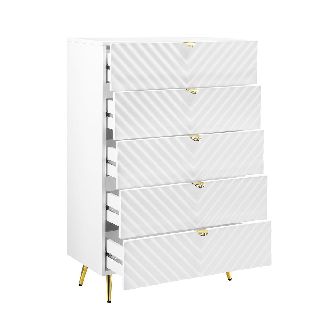 5 drawer dresser chest with metal legs - White