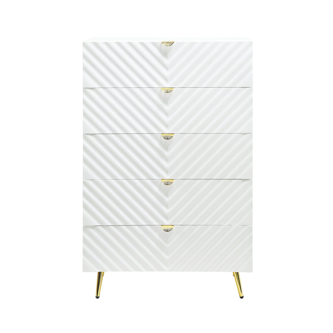 wave pattern 5 drawer dresser chest - White