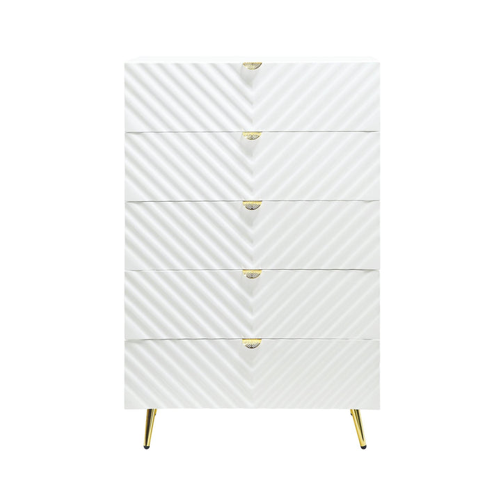 wave pattern 5 drawer dresser chest - White